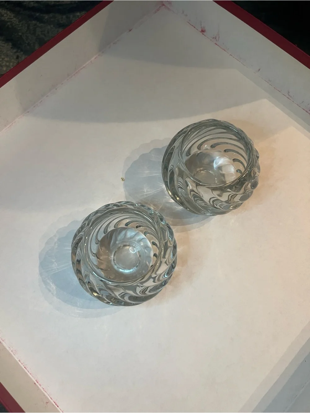 2 PartyLite Illusions Swirl Glass Tea Light Holders/Votives